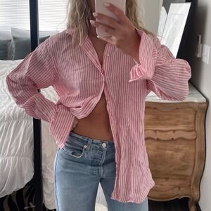 Striped Linen Button Down Men's Size Large